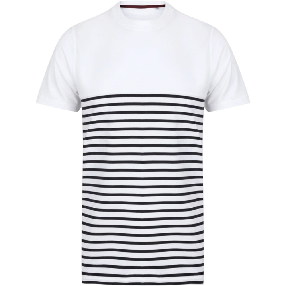Men's Striped T-Shirt White Navy Blue Crew Neck Short Sleeve Size Medium